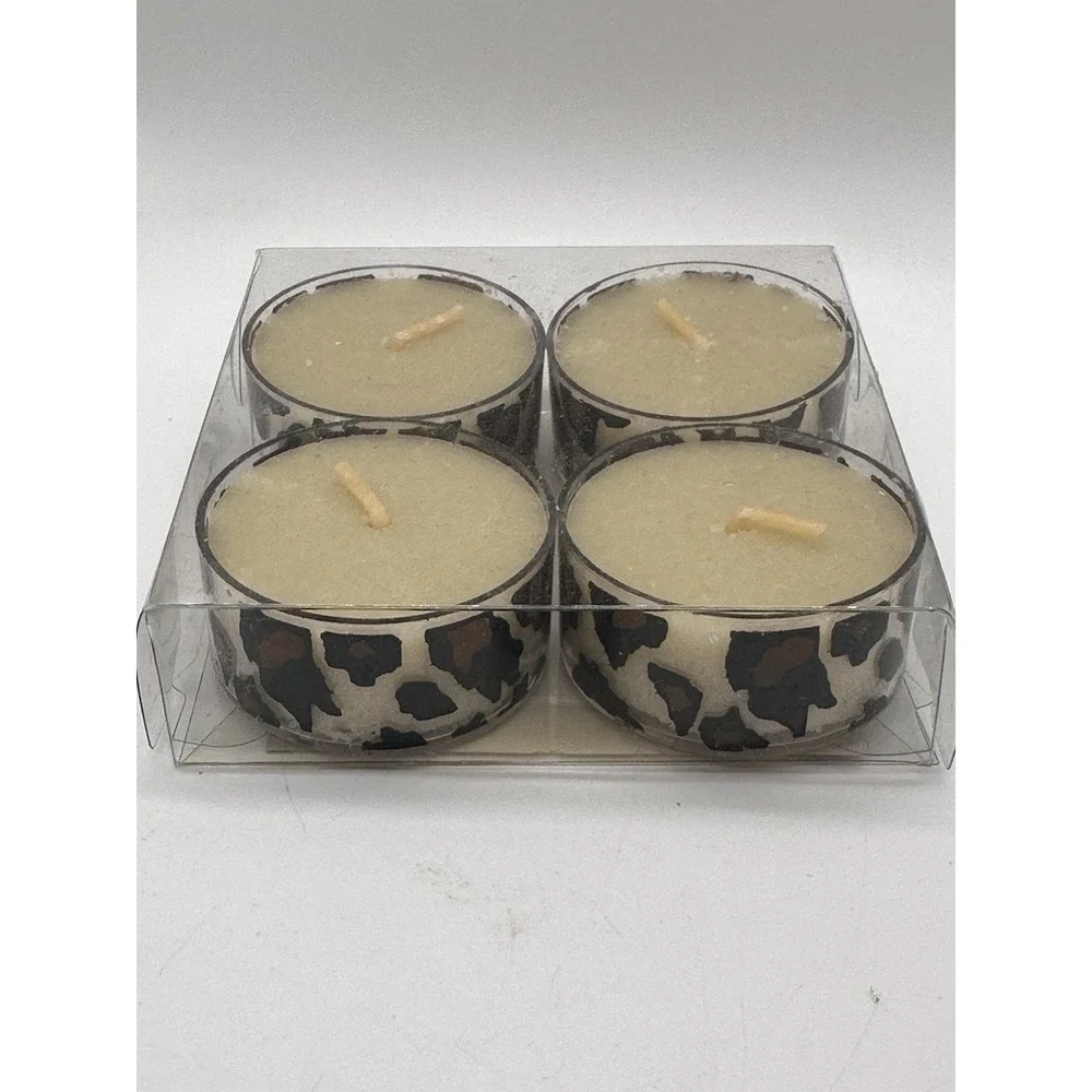 Safari Animal Print Tealight Candles Set of‎ 4 Plastic Cups New Unused